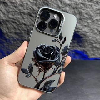 For iPhone เคสไอโฟน ดอกกุหลาบสีดำ 13 14 11 Pro 16 Pro Max 15 14 PRO 11 MAX X XS MAX XR 7/8PLUS 15 16 Plus 12
