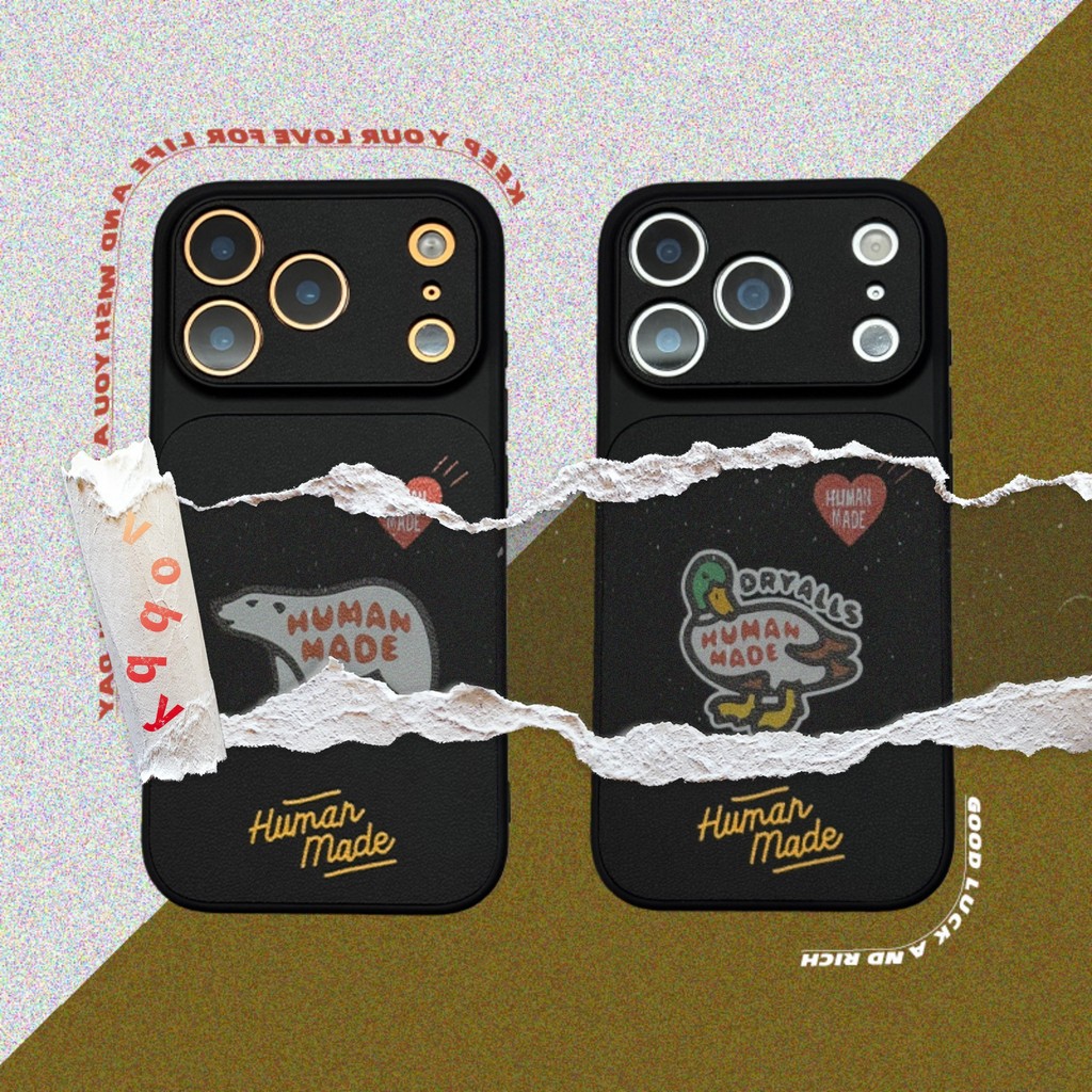 HUMAM MADE เป็ดหมีป้ายเปิด IP17 กรณี Dermatoglyph หน้าต่างขนาดใหญ่ Soft Shell เคสโทรศัพท์เหมาะสําหรั