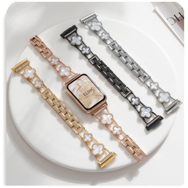 Elegant Clover Diamond Wach Strap Compatible For Samsung Galaxy Fit 3 สาย Replacement สาย Galaxy Fit