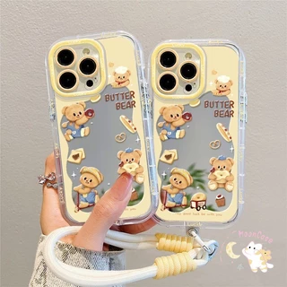 เคสไอโฟน17 เหมาะสำหรับ IPhone 12 14 16 11 15 17 13 Pro Max XR X XS Max 15 16 7 8 Plus เคสโทรศัพท์ลายหมีเนยพร้อมกระจก