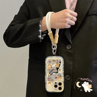 เคสไอโฟน17 เหมาะสำหรับ IPhone 12 14 16 11 15 17 13 Pro Max XR X XS Max 15 16 7 8 Plus เคสโทรศัพท์ลายหมีเนยพร้อมกระจก