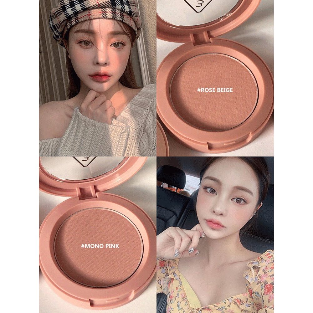 3ce Blush Monochrome Liquid หญิงนู้ดพีชแต่งหน้าพีช rosebeige ผงยาสูบ city mauve