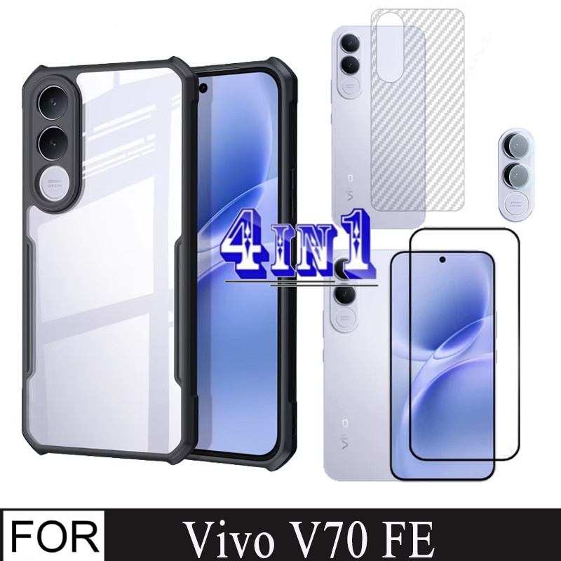 Vivo V70 FE เคสโทรศัพท์กันกระแทกสําหรับ Vivo X200 FE V70 FE V70Elite 4in1 กระจกนิรภัยป้องกันหน้าจอ +