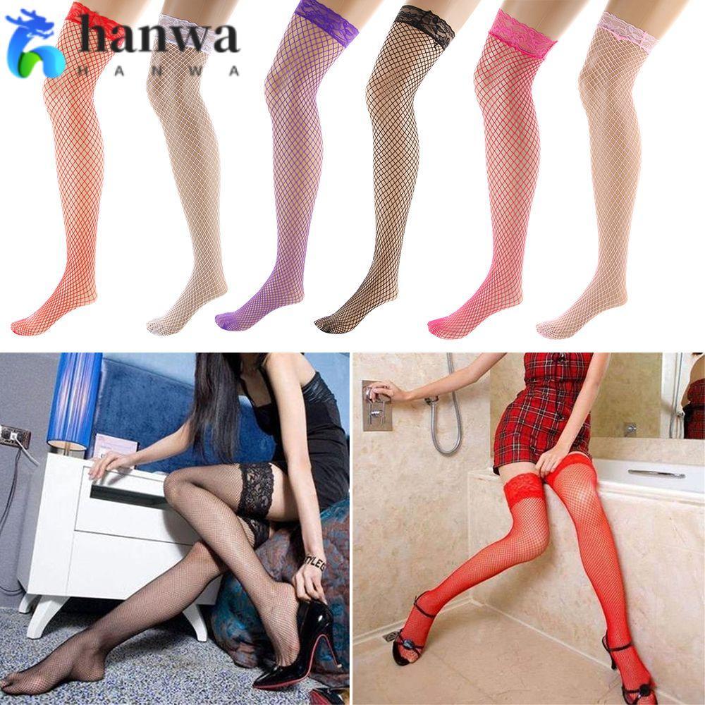 HANWA Fishnet Stocking Tights Plus Size ต้นขา Sheer Hollow Out Mesh