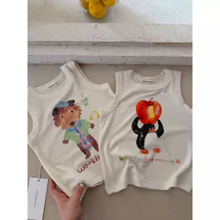 「สินค้าลิขสิทธิ์แท้」IRIS KIDS x Funfun 26ss IKS260345 Rokuku shirt ลายการ์ตูนสุดคิ้วท์ ใส่เล่น ผ้านุ่ม เสื้อกล้ามเด็ก