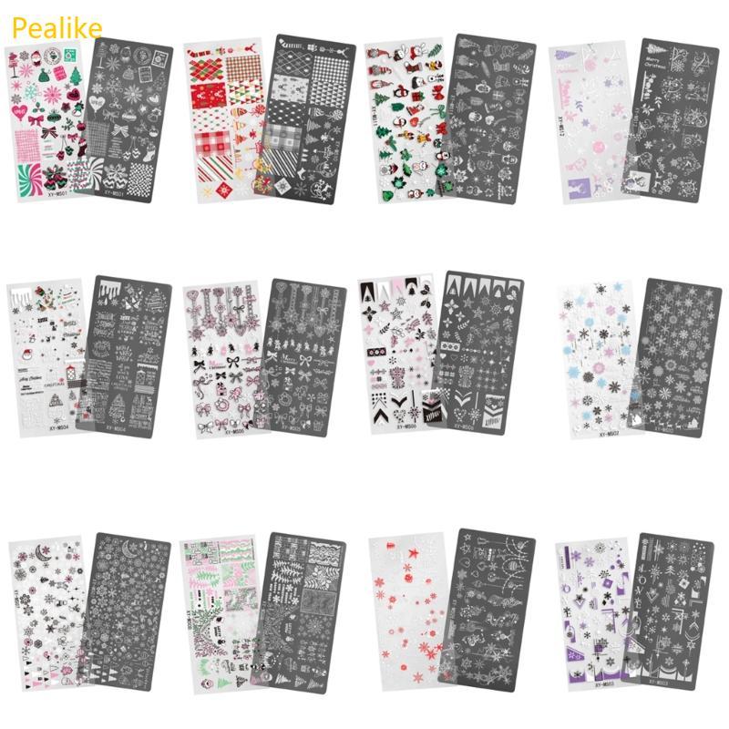 Pealike Christmas Series Nails Template Snowflake Nails Stencil Stencil Stamp สําหรับเล็บ Salon