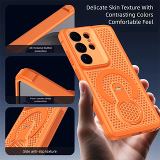 SAMSUNG การกระจายความร้อนเคสโทรศัพท์แม่เหล็กสําหรับSamsung Galaxy S26 S25 S24 S23 Ultra S26 Plus S25 24 Plus S25 Edge S25 FE S24 FE S23 FEแหวนหมุนขาตั้งHollowกันกระแทก