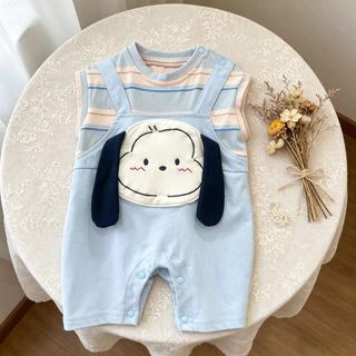 ฤดูร้อนใหม่แขนสั้นเด็ก 0-28 เดือน ชุดจั๊มสูท สุดน่ารักหูลูกสุนัขเสื้อผ้าเป็นมิตรกับผิวการ์ตูนสไตล์ ชุดรอมเปอร์ นุ่ม