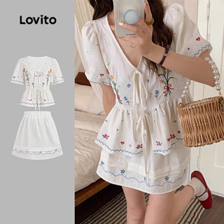 Lovito ชุดกระโปรงระบายเก๋ไก๋ ทรงเข้ารูป สปริง/ซัมเมอร์ สำหรั…