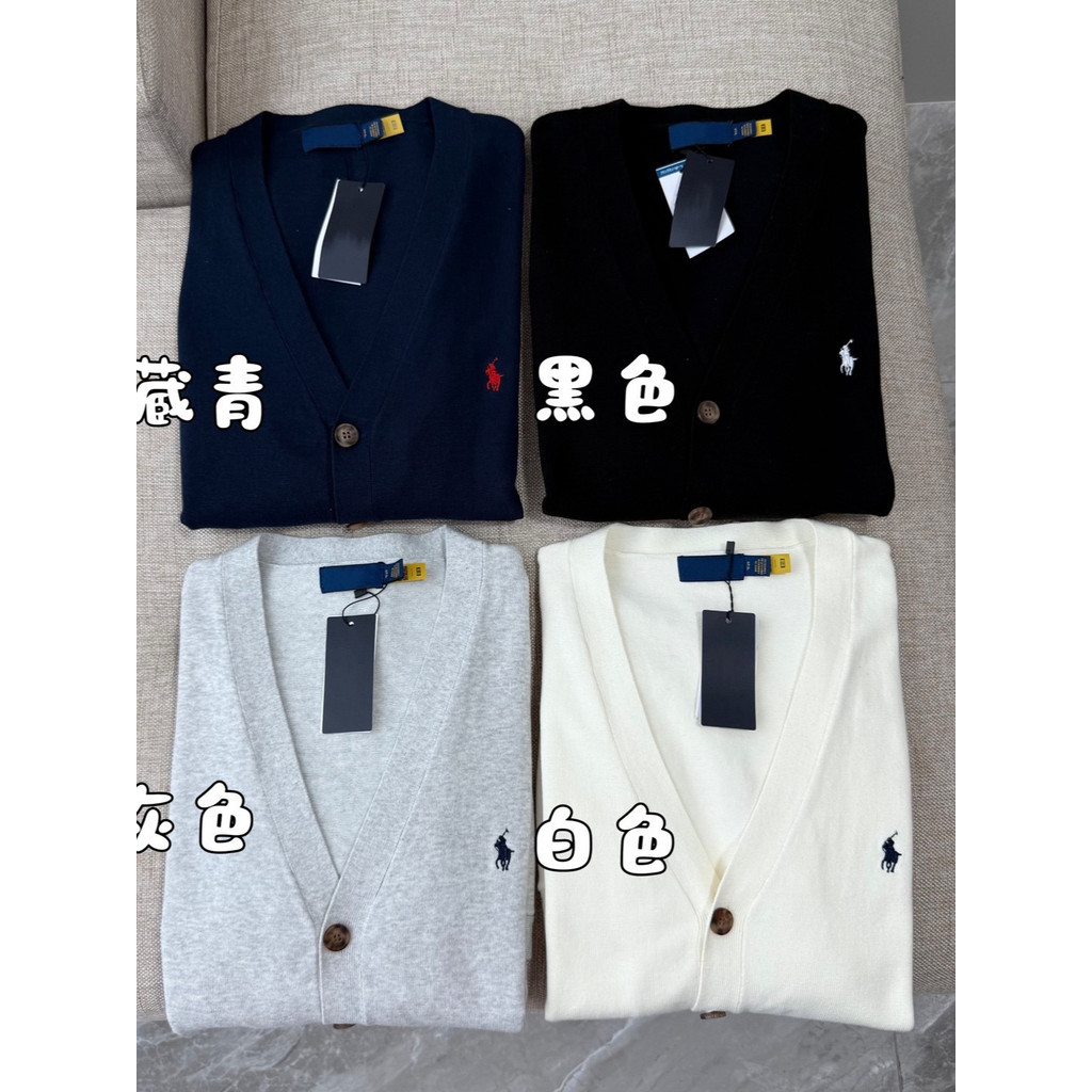 HLZJ RL Knitted Cardigan V Women's loose-fitting autumn sweater jacket with embroidered pony collar