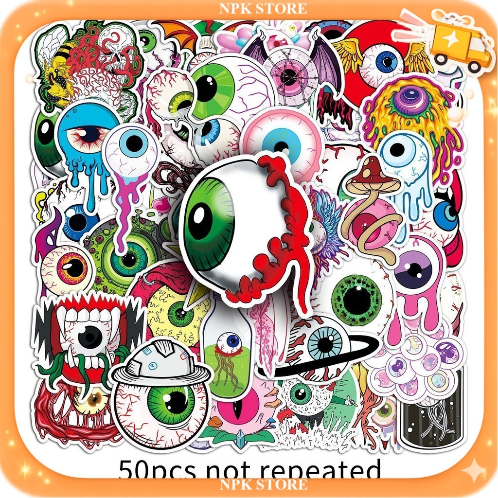 🔥🇹🇭พร้อมส่ง🇹🇭🔥 50แบบ สติกเกอร์ ลูกตาผี ฮาโลวีน eyeball sticker Halloween horror cartoon graffiti