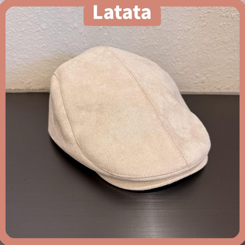 หมวกเบเร่ต์ LATATA หนังนิ่ม สีทึบ ย้อนยุค ปรับขนาดได้