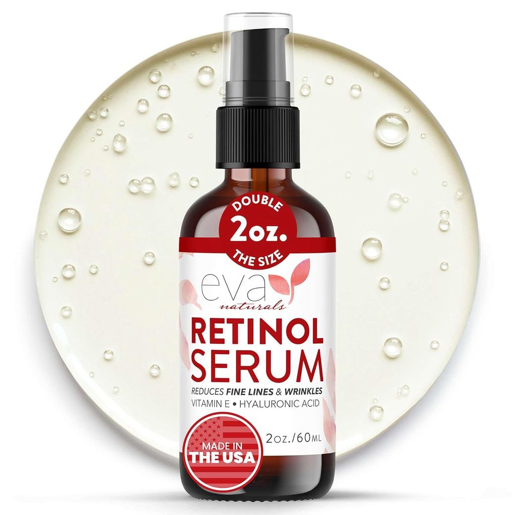 Eva Naturals Retinol Essence 2.5% (2 oz (ประมาณ 59.1ml), ขวดคู่) -Hyaluronic Acid Vitamin A Retinol