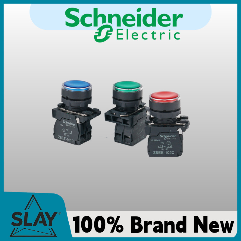 Schneider สวิตช์ปุ่มผนังพร้อมไฟ XB5AW33B1C LED สีเขียวสีแดงสีเหลืองแสงสีฟ้า 34M2C แรงดันไฟฟ้า 24V220