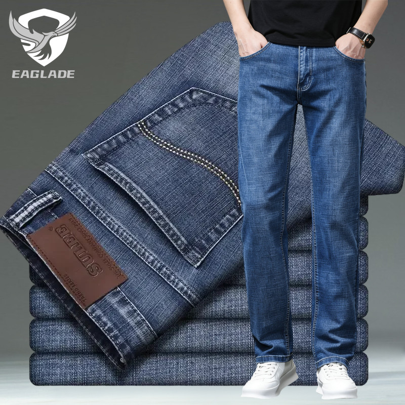 EAGLADE Denim Jeans สี Blue สำหรับผู้ชาย ทรงเรียบ มีความยืดหยุ่น C03