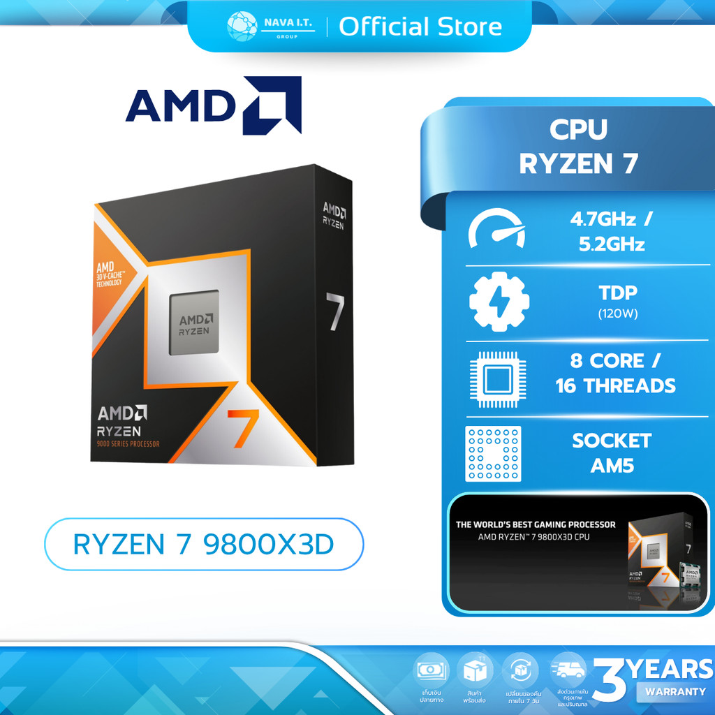 (มีส่งด่วน) CPU ซีพียู AMD RYZEN 7 9800X3D AM5 รับประกัน 3 ปี