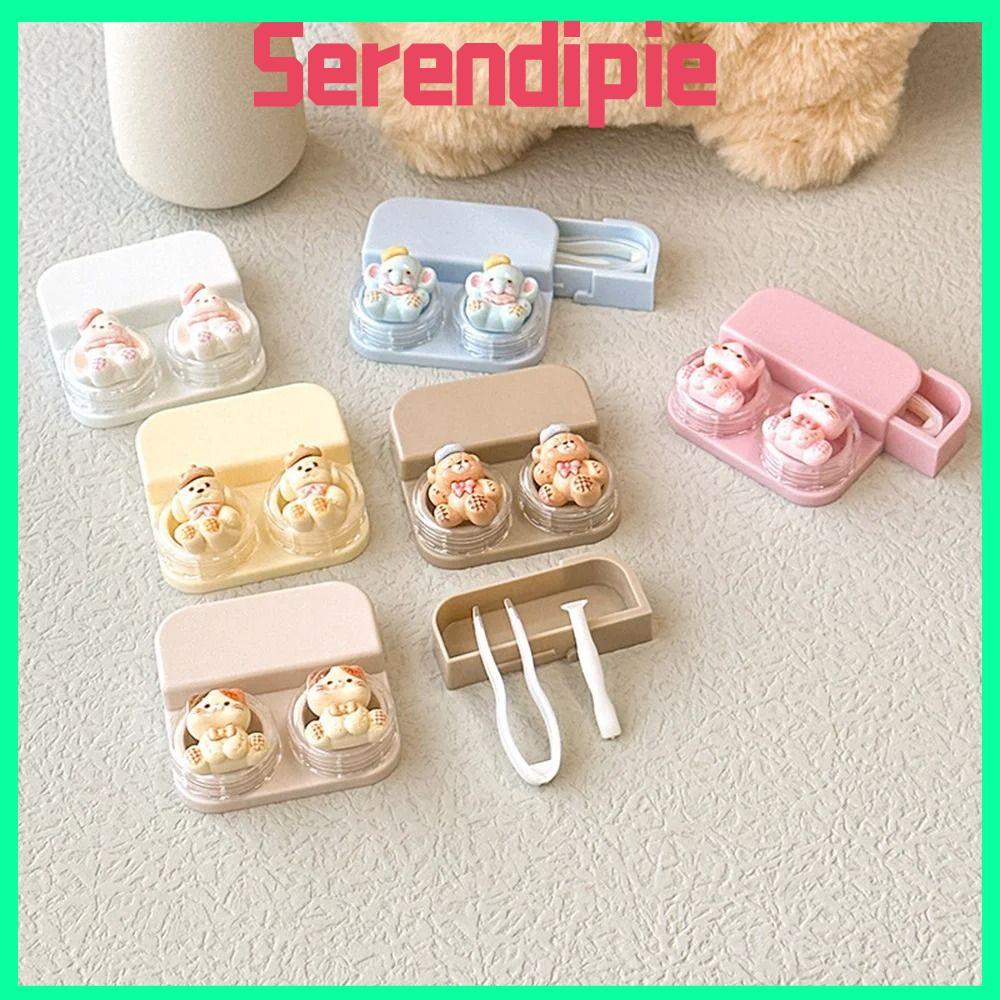 SERENDIPIE คอนแทคเลนส์ , กล่องเลนส์การ์ตูน ABS, แบบพกพาพร้อมแหนบพร้อมเลนส์แบบลิ้นชักไม้กายสิทธิ์ดูดท