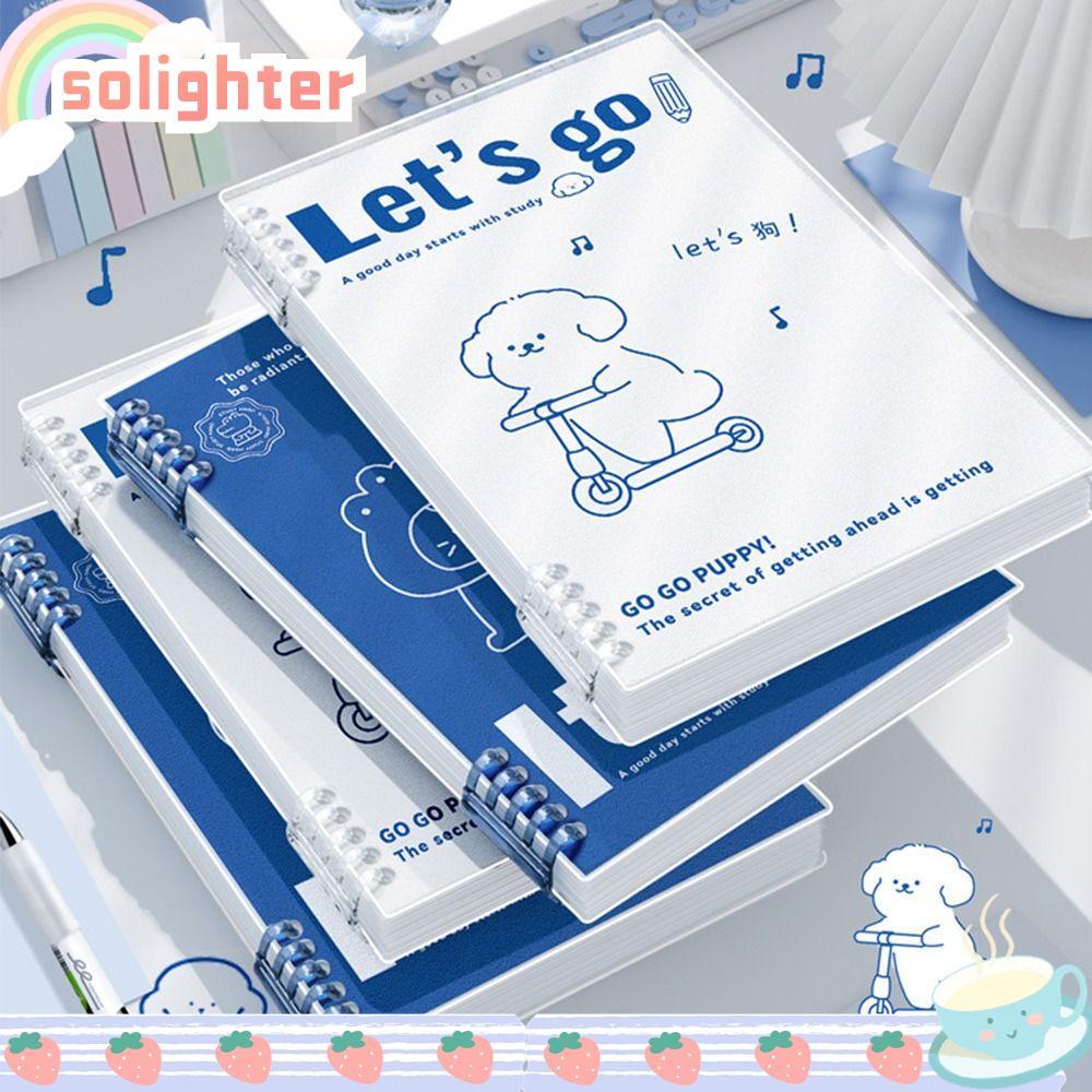 สมุดโน๊ต SOLIGHTER Binder, สมุดโน้ตแบบหลวมเส้นแนวนอน A5/B5, ลูกสุนัข/แพนด้า/ไดโนเสาร์/คาปิบาระแบบหลวม 60 แผ่น/120 หน้า Bound Spiral Notebook