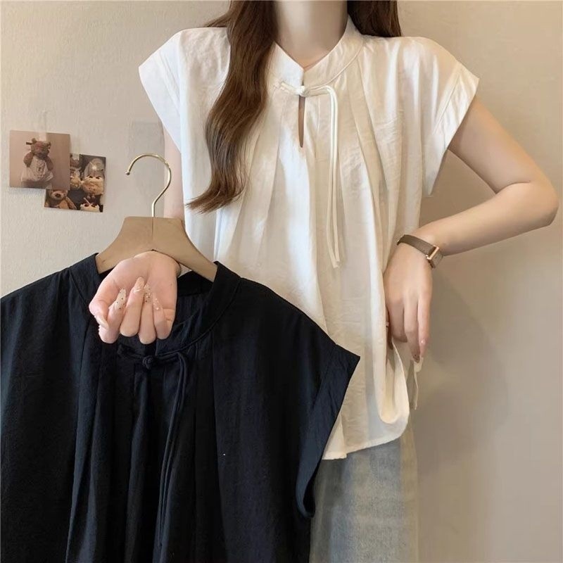 M-4XL เสื้อเซนแขนสั้นหลวมสำหรับผู้หญิง ดีไซน์สไตล์จีนหรูหรา สบายในหน้าร้อน