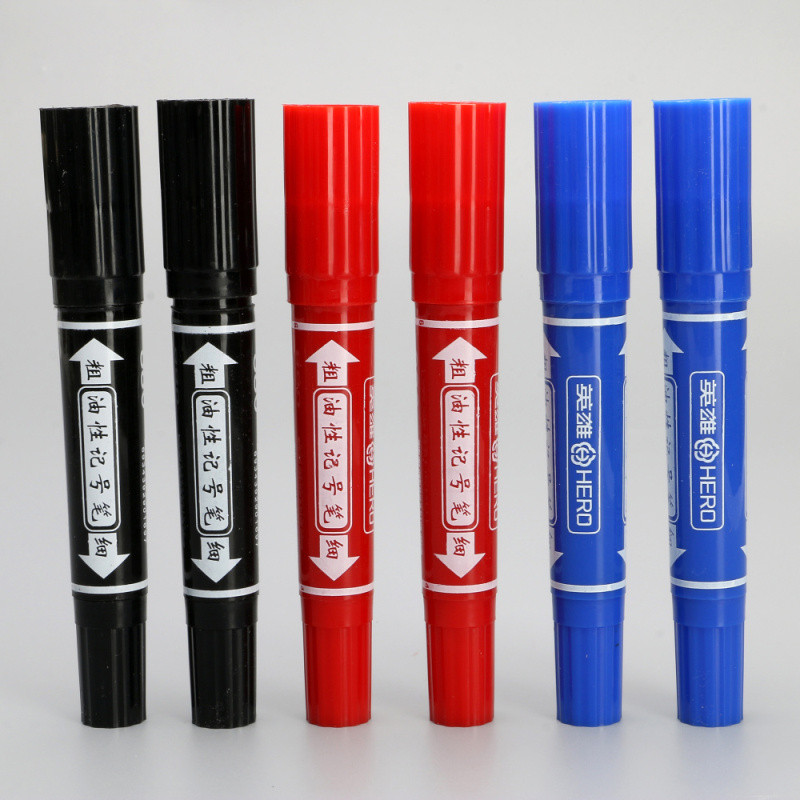 HERO HERO 880 สี Marker HERO Marker สีดําสีฟ้าสีแดง pop โปสเตอร์ปากกา Double-Headed Oily ชุดปากกาภาพ