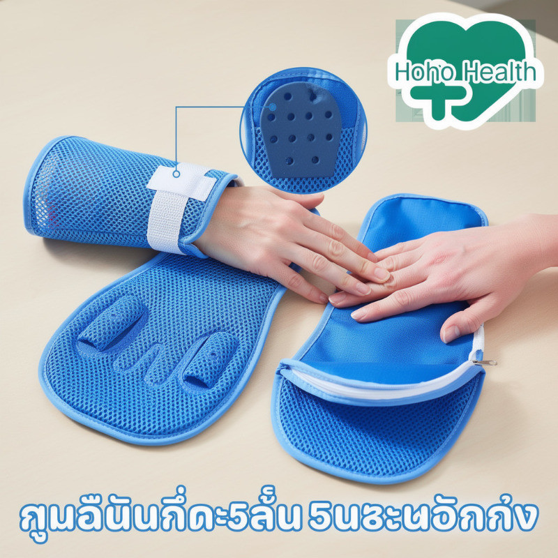 ถุงมือกันดึงท่อ ถุงมือผู้ป่วย ถุงมือผู้สูงอายุ เกราะ5ชั้น ตาข่ายระบายอากาศ ซักเครื่องได้