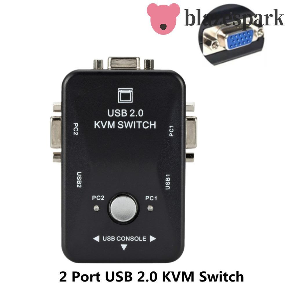 BLAZESPARK สวิตช์ VGA KVM 2 in 1 Out Switcher USB 2.0 KVM Switch Splitter, สวิตช์ปุ่มคู่มือ USB 2.0 