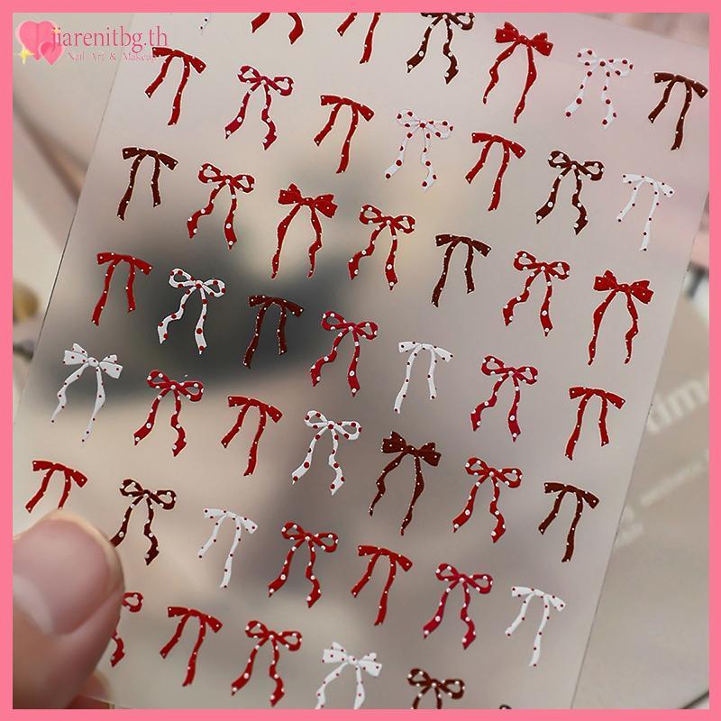 RENBG 5D โบว์หวาน Wave Point เล็บ Stier Kawaii ยาวริบบิ้น Bowknot Self กาวเล็บ Stiers บรรเทาตกแต่ง Decals DIY TH