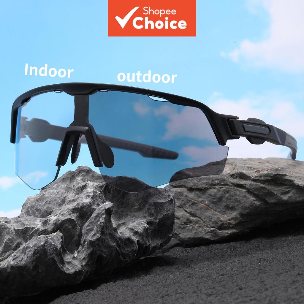 แว่นตาปั่นจักรยาน Photochromic Windproof กีฬากลางแจ้งกรอบใหญ่ Unisex