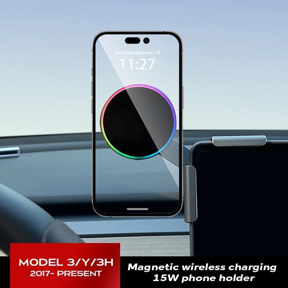 รุ่น 3/Y tesla รถโทรศัพท์ Mount Holder 15W Magnetic Magsafe Macsafe Wireless Charger สําหรับ Tesla ร