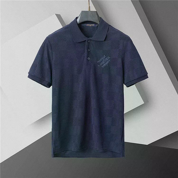 LV7022 เสื้อยืดผู้ชาย Terry ผ้าปักตัวอักษร ทรง Lapel