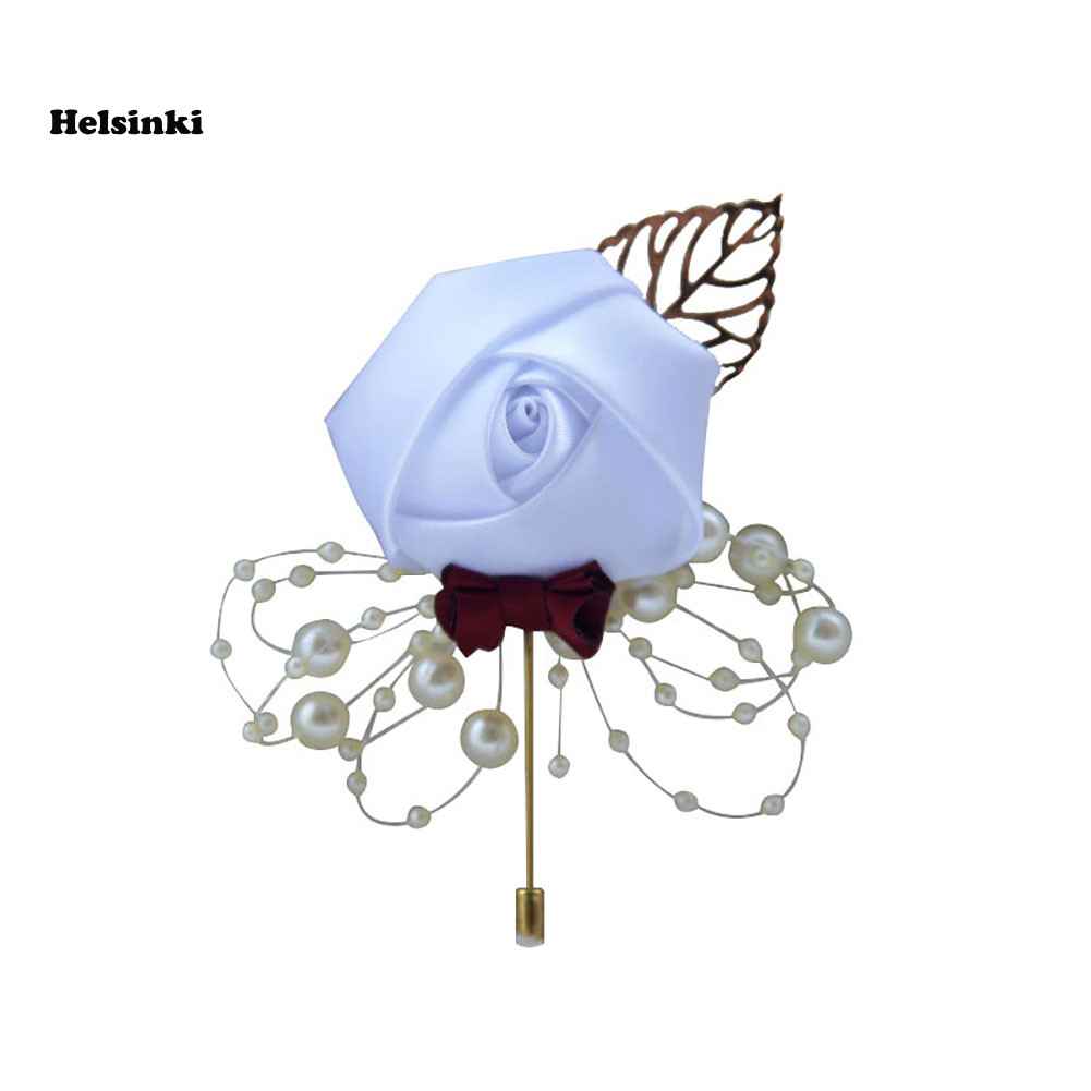 HLS ดอกไม้ประดิษฐ์ Leaf Bountaire Corsage (คออร์แซจ) เข็มกลัดสำหรับงานแต่งงานของเจ้าสาวและเจ้าบ่า