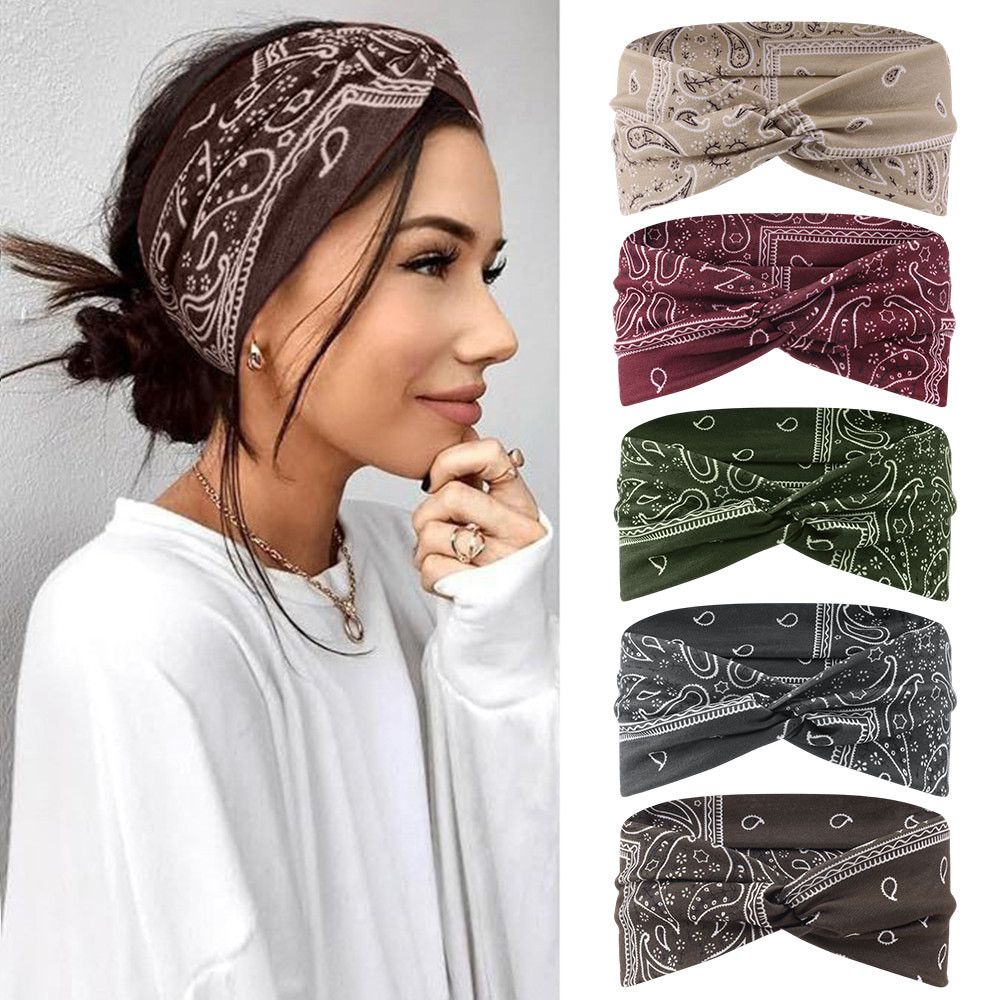 Paisley Knotted แถบคาดศีรษะอุปกรณ์เสริมผมยืดหยุ่นโยคะ Turban Head Wraps ดูดซับเหงื่อลื่น Hairband กว้างขอบ Twist Knot นุ่มยืด Vintage Bandana สไตล์ Bohemian