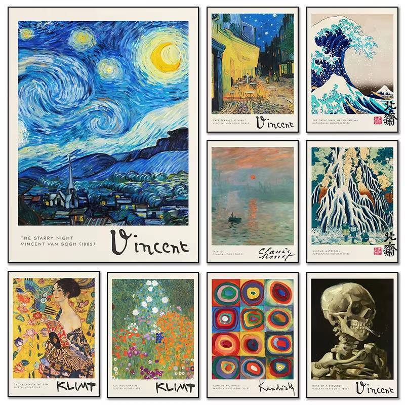 Great Wave Off Kanagawa Starry Night Sunrise Claude Monet โปสเตอร์ไม่มีกรอบผ้าใบภาพวาด Wall Decor