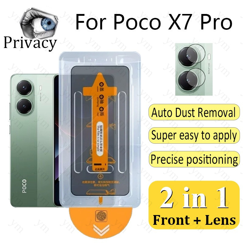 2 In 1 ฟิล์ม ฟิล์มกระจก Poco X7 Pro Anti-Spy ความเป็นส่วนตัวคลิกเดียวกระจกนิรภัยป้องกันหน้าจอ Anti-p
