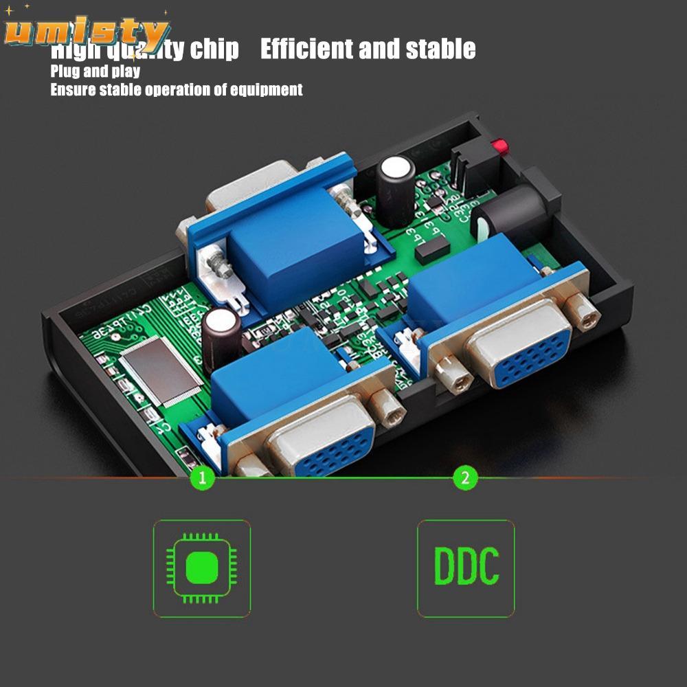UMISTY Video Splitter, USB Powered 250MHz VGA Splitter, HD Video Splitter 1 in 2 Out 1920x1440 1080P