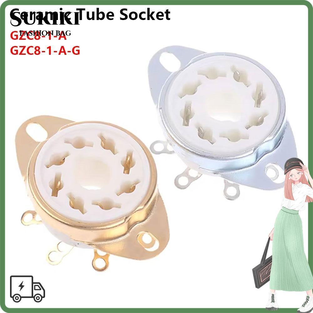SUKIKI 1 ชิ้นฐานวาล์ว, PCB Mount 8Pin K8A ซ็อกเก็ตหลอดเซรามิค, Tin-Plated Octal DIY GZC8-1-A GZC8-1-