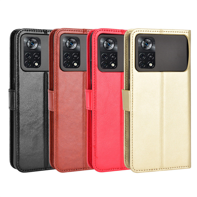 เหมาะสําหรับ Xiaomi Poco X4 Pro 5G เคสโทรศัพท์ M4 Pro 4G โทรศัพท์ซองหนังพลิก Crazy Horse รูปแบบการ์ด