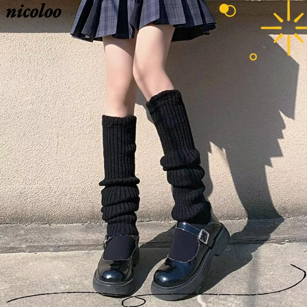 NICOLOO ต้นขา Tights, Warm White สีดําถักเท้า,แฟชั่น Lolita 42/52/72 ซม.โครเชต์ถุงเท้า Boot Cuffs ฤด