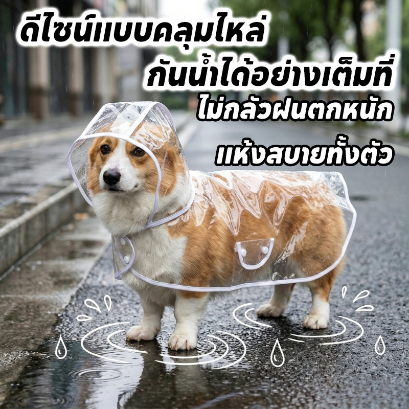 COD ชุดกันฝนสำหรับสัตว์เลี้ยงรุ่นใหม่ เสื้อกันฝนใสสำหรับออกข้างนอก กันลมและกันน้ำ สำหรับแมวและสุนัขขนาดใหญ่กลางเล็ก