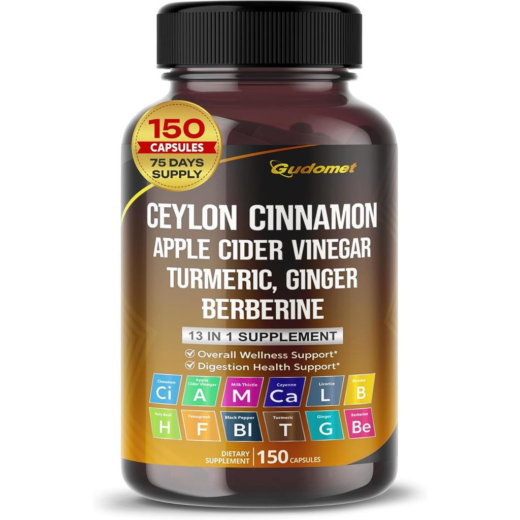 Ceylon Cinnamonน้ําส้มสายชูของ AppleTurmericGingerberineCypressMilkCypressLicorice-150Capsule