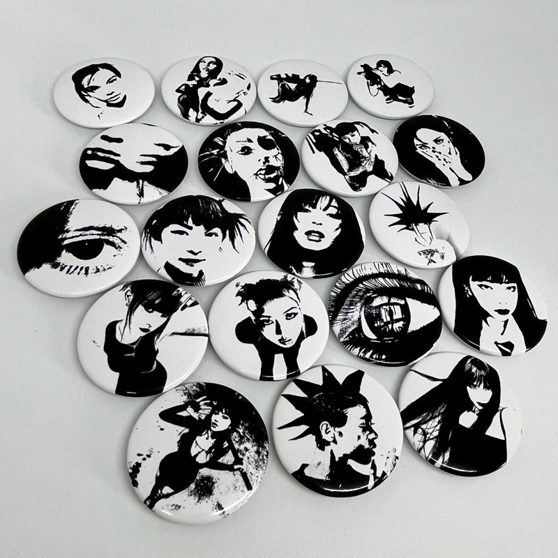 Pin Button Aesthetic Y2k B&W Punk Rock