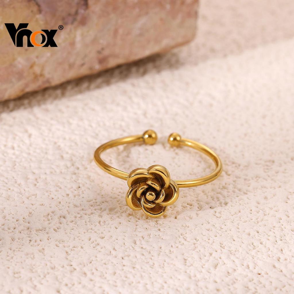 เพิงเงินดอกไม้เปิดได้สำหรับผู้หญิง จากสแตนเลสดีบุกเคลือบทองคำ 18K