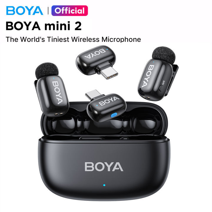 (สินค้าใหม่) BOYA mini 2 ไมโครโฟนไร้สายแบบหนีบเสื้อ AI ไมโครโฟนตัดเสียงรบกวนสําหรับ vlog Android PC