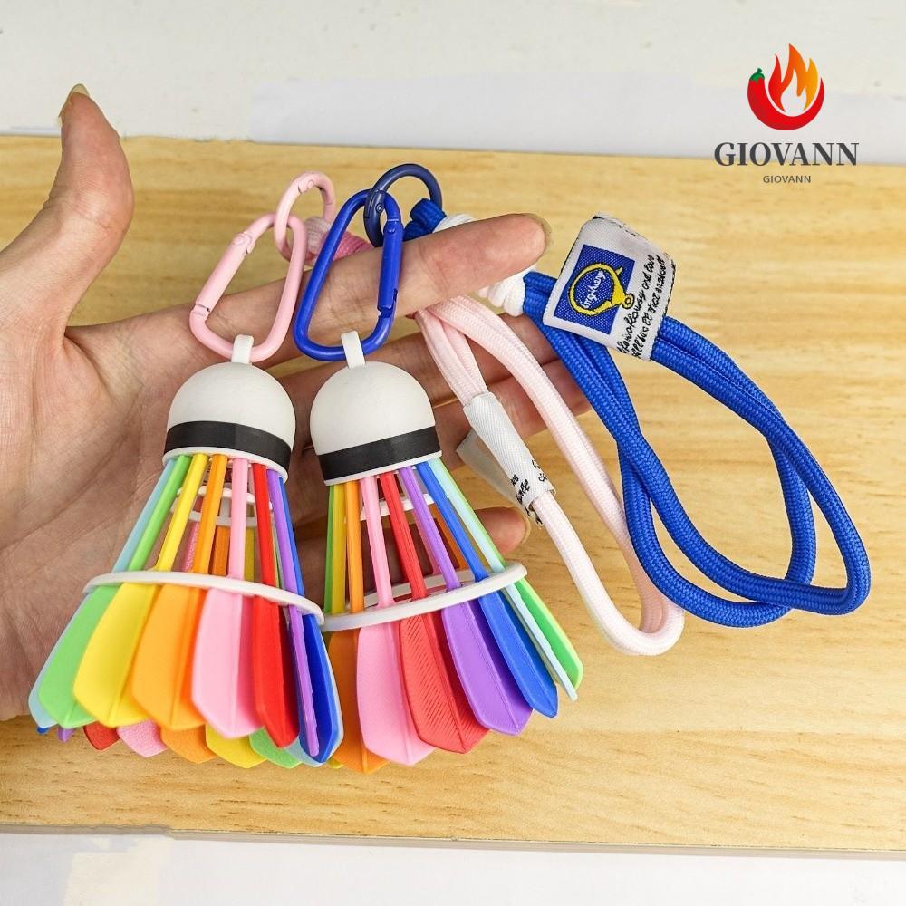GIOVANNI พวงกุญแจแบดมินตัน, จี้กระเป๋าแบดมินตันแขวนตลก, สีสันสดใสสร้างสรรค์สายรุ้งสีกระเป๋าเป้สะพายหลังตกแต่ง 3D การพิมพ์พวงกุญแจของขวัญ