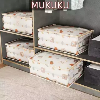 MUKUKU กระเป๋าเก็บเสื้อผ้า ลายหมีน่ารัก ความจุขนาดใหญ่ กันน้ํา ถุงเก็บของ PEVA ใส ซิปรูดปิด