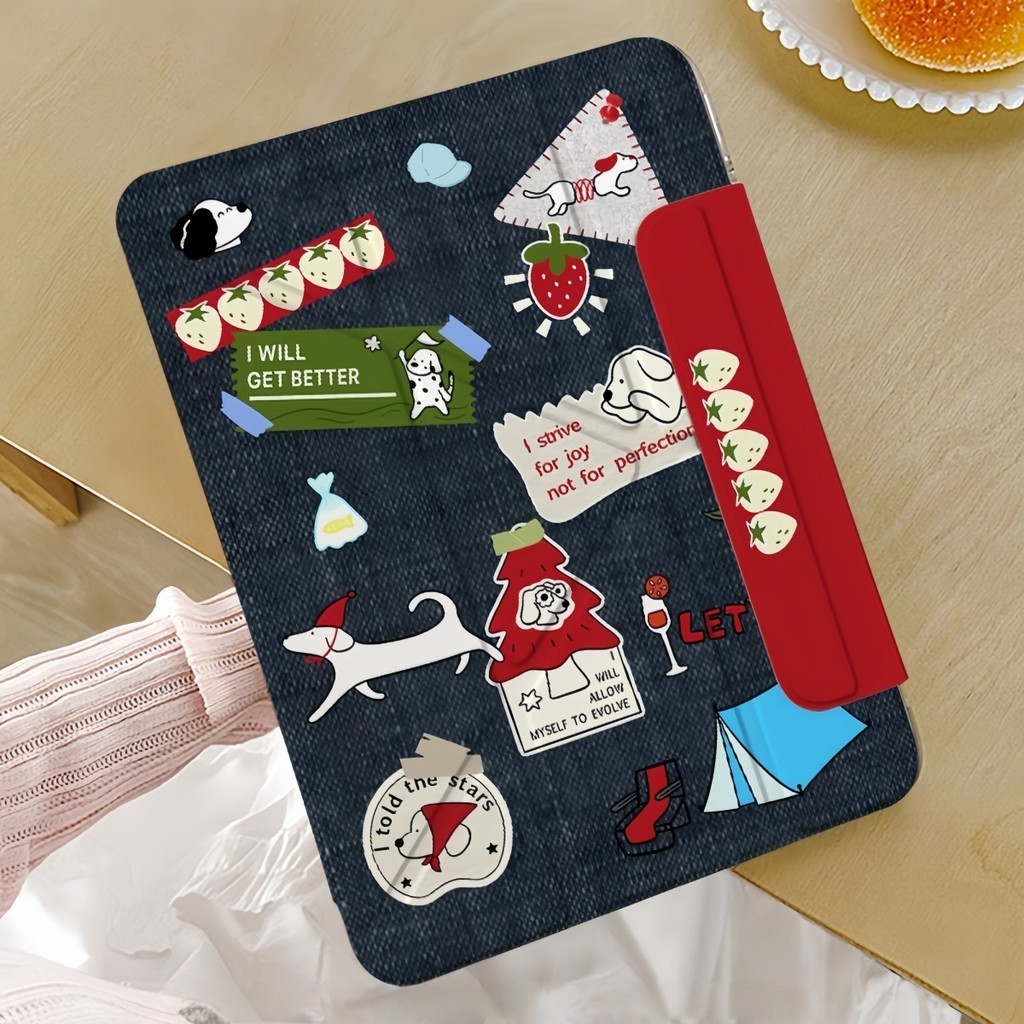 เคสกันกระแทก iPad ลายการ์ตูนน่ารักพิมพ์ที่ด้านหน้าและด้านหลัง iPad A16 แบบพับแม่เหล็ก gen10/11/9/8/7 Air7/6/5/4 mini6/7