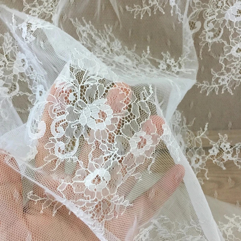 1Yards /lot Off White floral embroidery chantilly lace fabric for bridal gown wedding gown boho beac