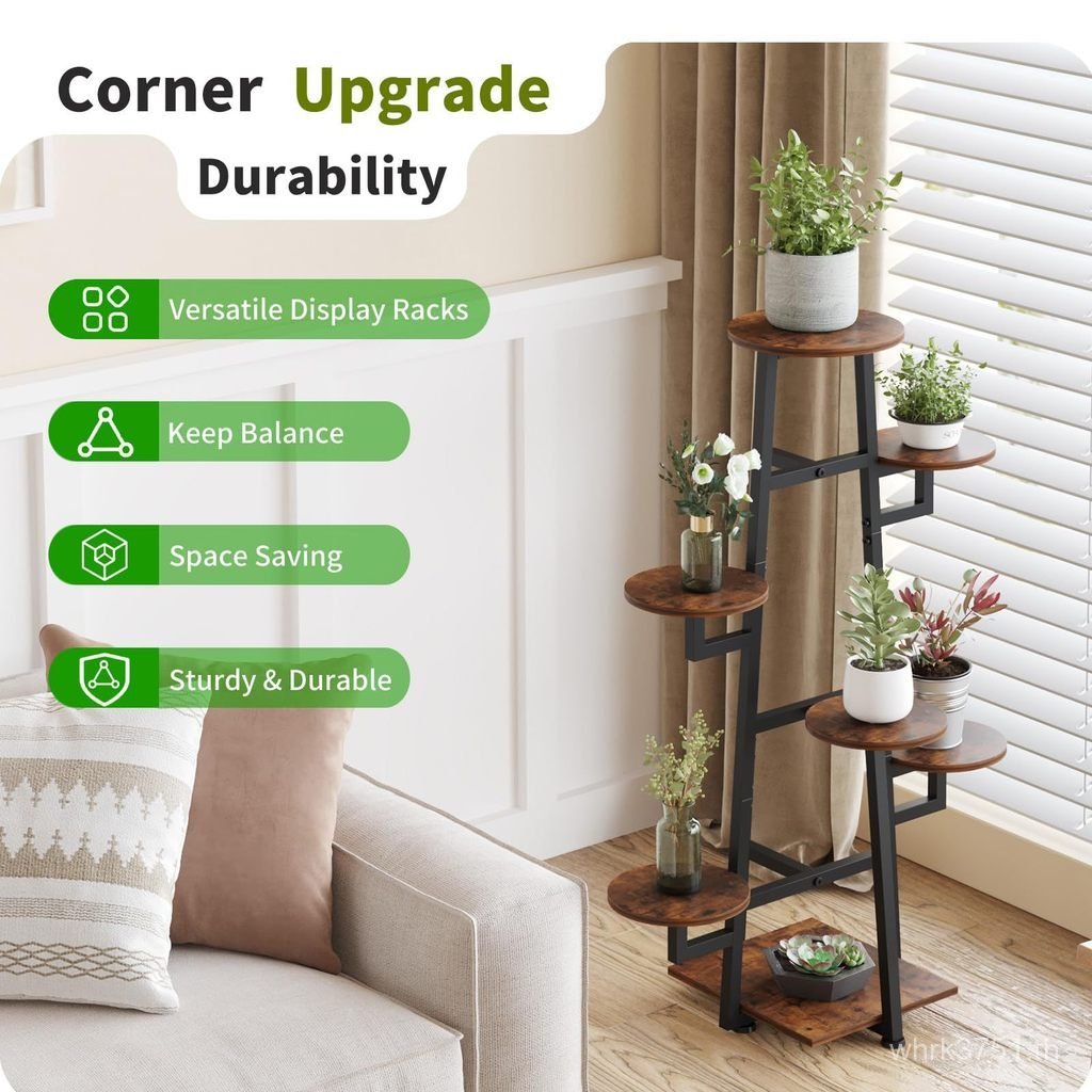 Multi-Layer Retro Multi-Layer พืช 7 ดอกไม้ขาตั้งมุมขาตั้งพืชห้องนั่งเล่นขาตั้งในร่มขาตั้งชั้น 7FVY