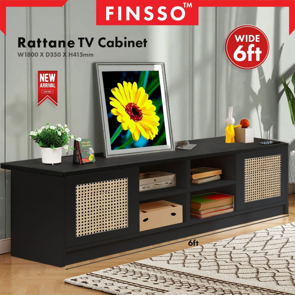 Finsso : Rattan TV Cabinet/ Size 6/5 Feet /TV Console/ Rak TV /Almari Tv /tv kabinet