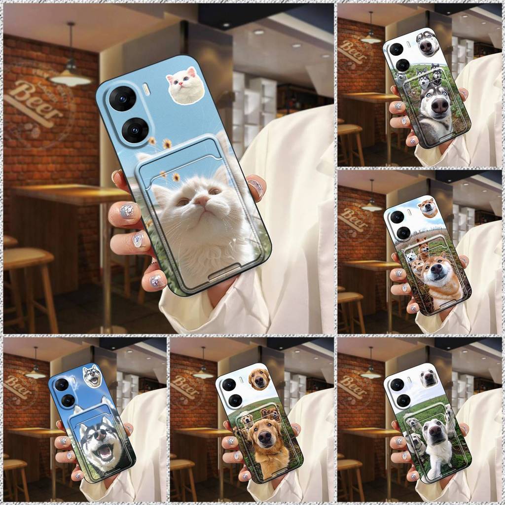ช่องใส่การ์ดทนทานเคสโทรศัพท์สําหรับVIVO V29E Indiaสุนัขซิลิโคนปกหลังแฟชั่นออกแบบการ์ดแขนAnti-KNOCKกั
